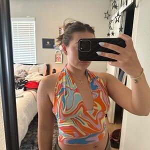 PacSun Orange Blue halter crop top